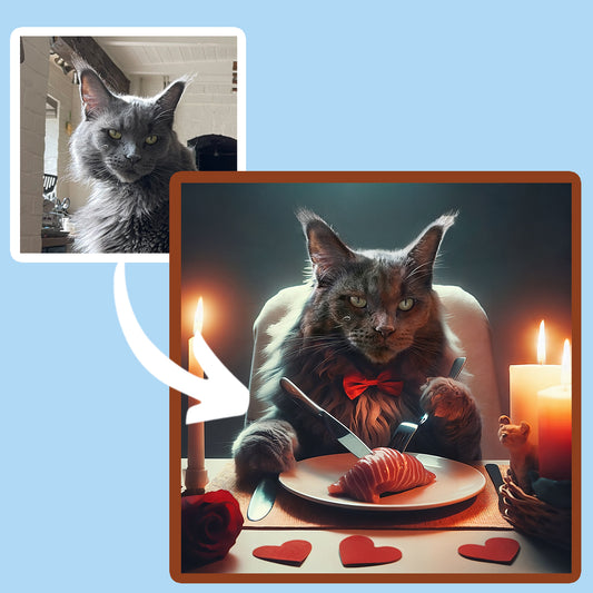 Valentine's Dinner Custom Cat Portrat